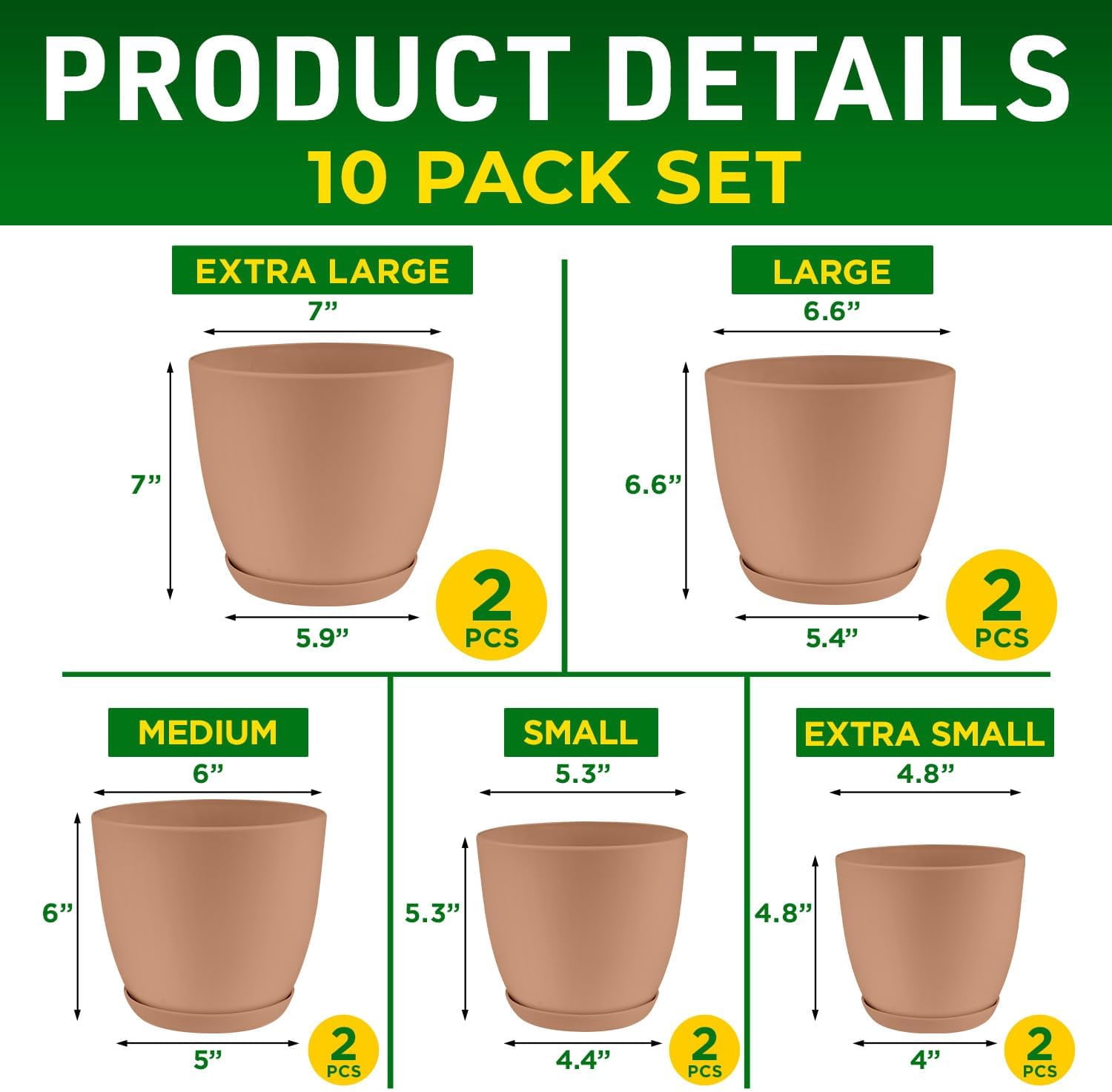 Lifemaster 10-Piece Pink Planter Pots with Drainage - Lightweight, Durable, Space-Saving Design for Indoor/Outdoor Use