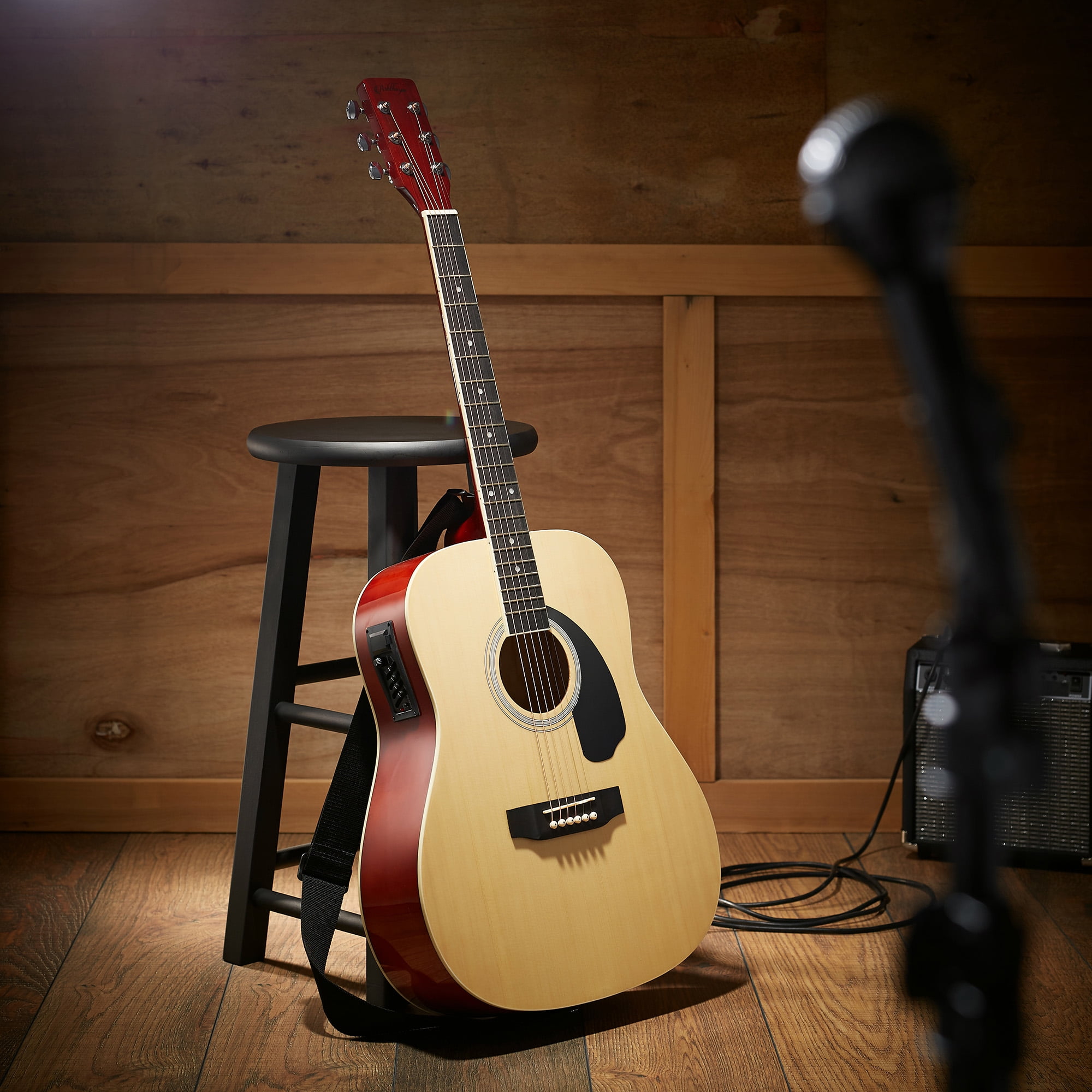 Ashthorpe Full-Size Dreadnought Acoustic Electric Guitar Package, Natural
