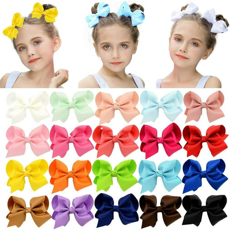 Handmade 4 inch Grosgrain Simple Girls Hair Bows -Choose Color French Barrette / Periwinkle