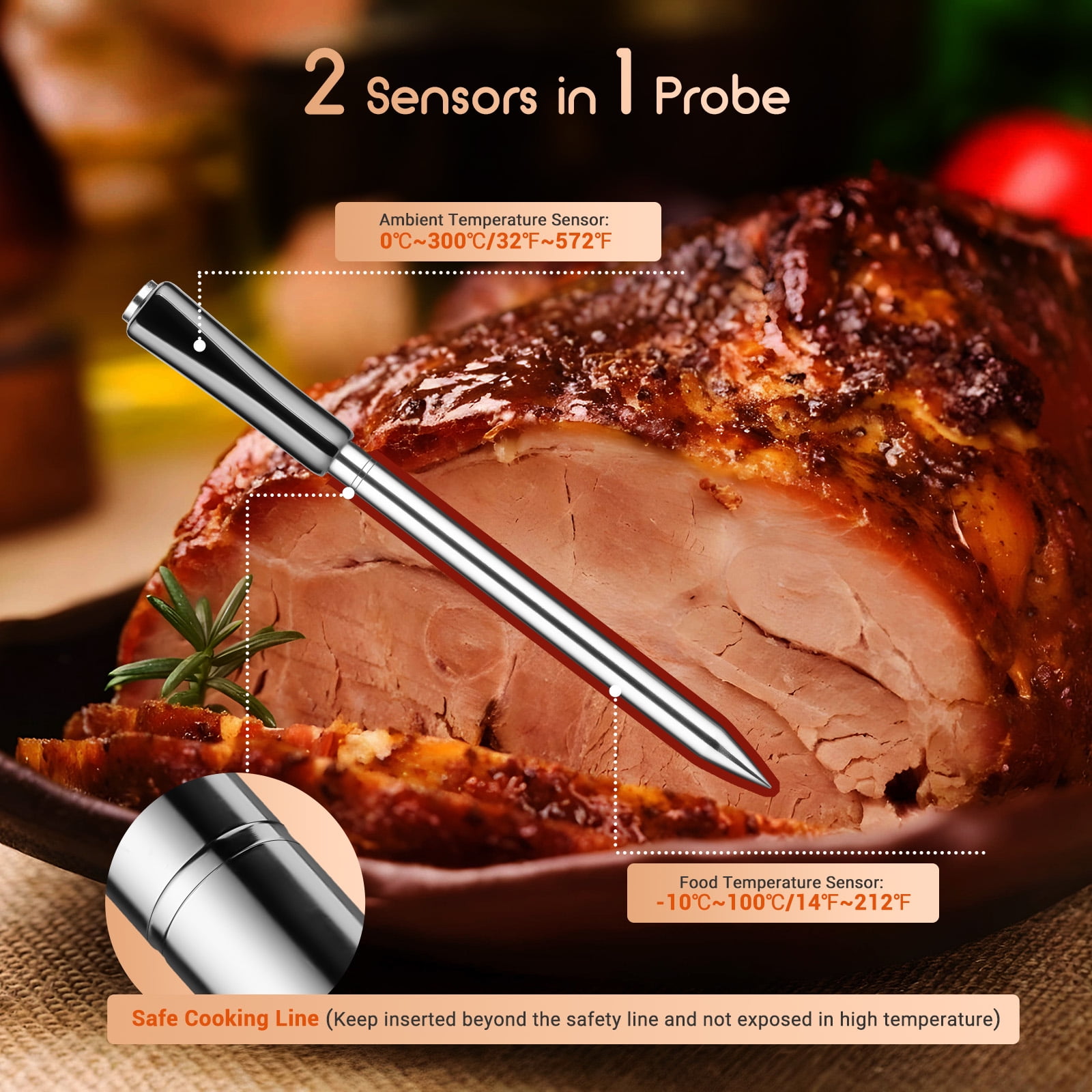 INKBIRD Wireless Bluetooth Meat Thermometer for Grilling and Smoking, App Remote Control, IP67 Waterproof, 25 Hours of Continuous Cooking, Stylish Gift