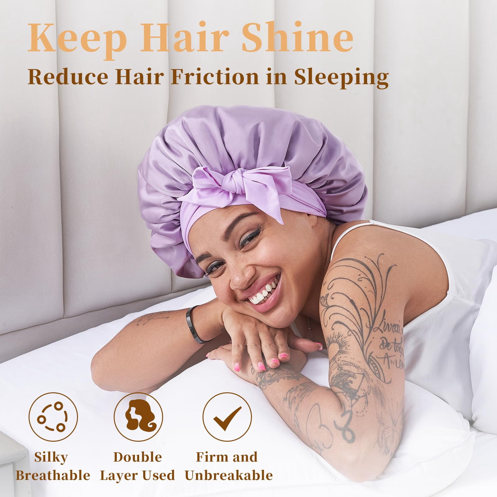 Silk Bonnet for Sleeping Women, Satin Hair Bonnet for Sleeping for Wavy Curly Natural Hair Women Men, Rose Red