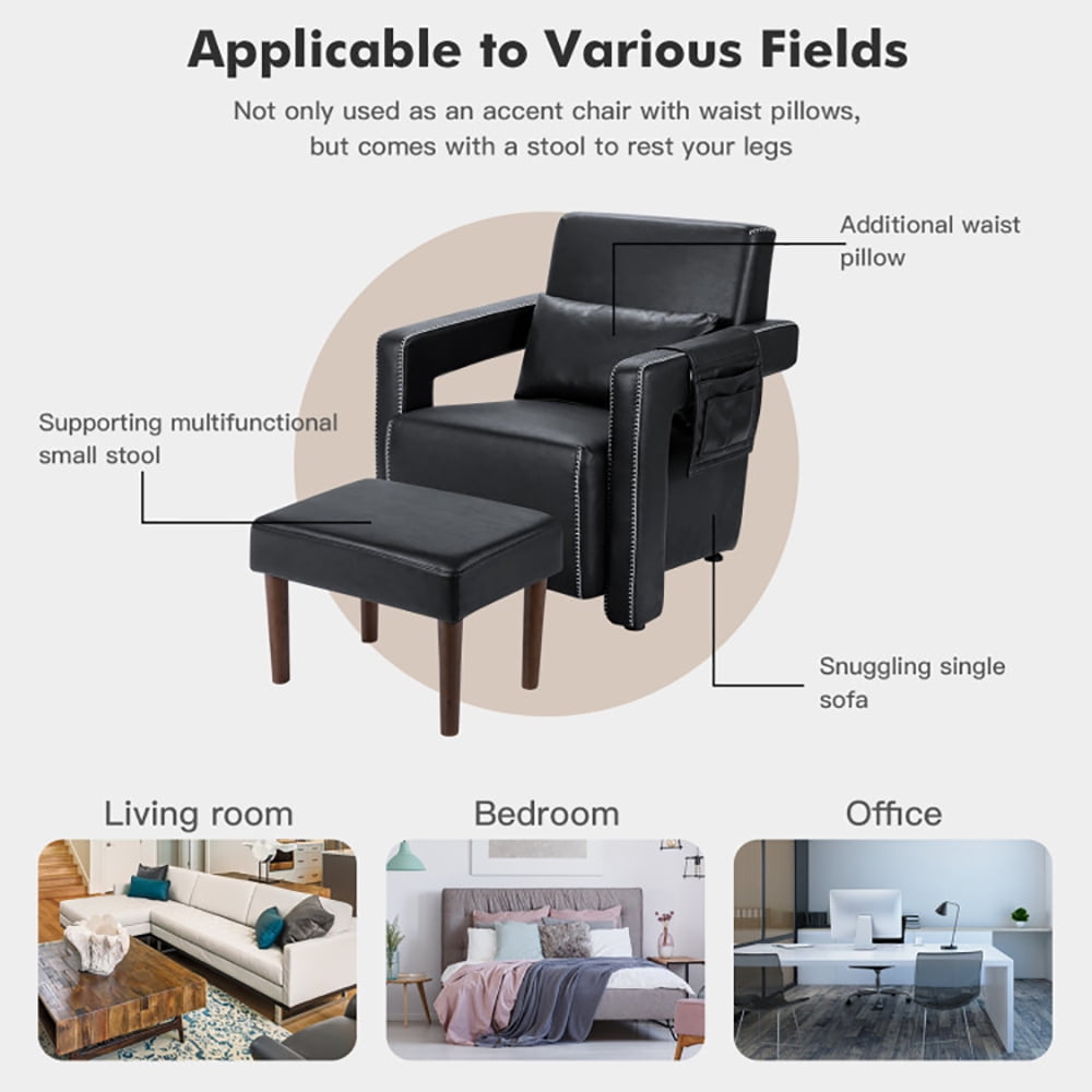 Finihen Accent Single Sofa Chair with Ottoman, Modern Berber Fleece Single Sofa Chair with Ottoman and Waist Pillow, for Living Room, Bedroom, Black Finihen Accent Single Sofa Chair with Ottoman, Modern Berber Fleece Single Sofa Chair with Ottoman and Waist Pillow, for Living Room, Bedroom, Black