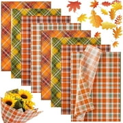 100 Sheets Autumn Buffalo Plaid Tissue Paper for Gift Wrapping, Orange Yellow Brown Tissue Paper for Gift Bags, Fall Retro Gift Wrapping Tissue for Thanksgiving Day Halloween Holidays Craft