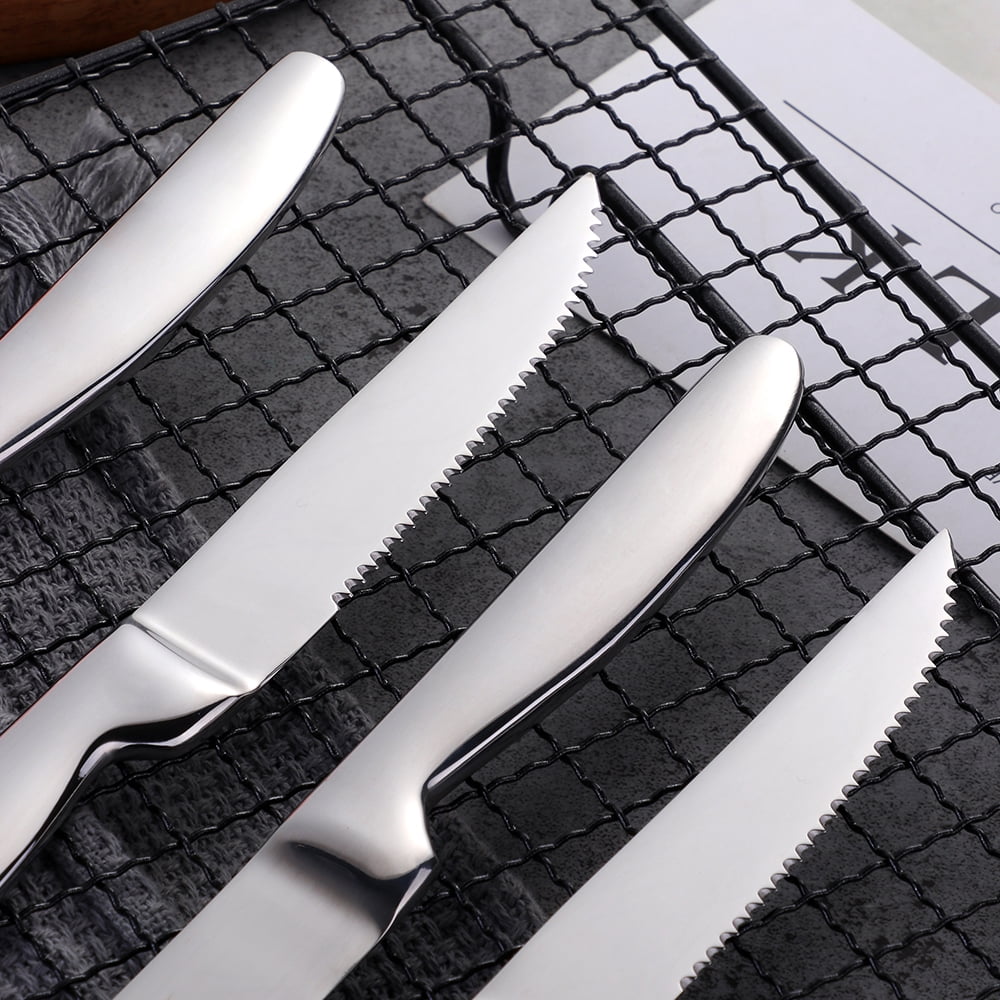 Buyer Star Kitchen Steak Knives Set of 6, 8.6 Inches Heavy Duty Steak Knife Sets, Stainless Steel Non-Stick Silverware Set for Home, Restaurant, Party, Wedding, Dishwasher Safe