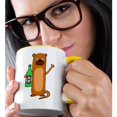 thumbnail image 2 of 3dRose, Funny Cool Sea Otter Drinking Beer Cartoon, 11oz Two-Tone Yellow Mug, 2 of 7