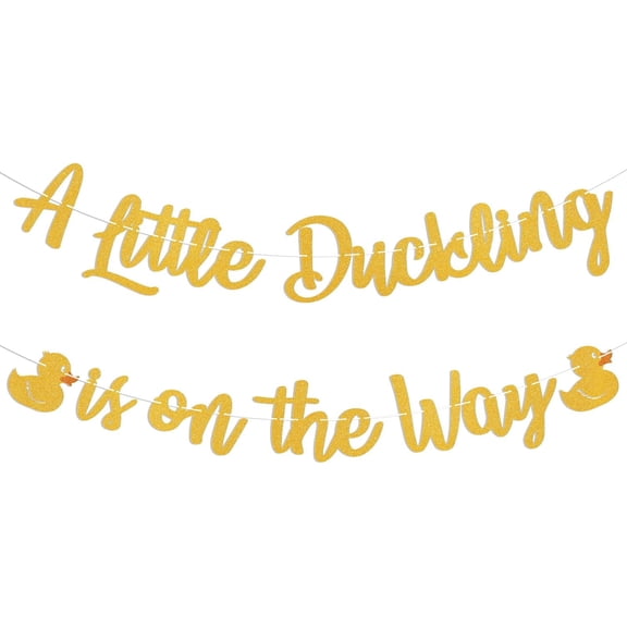 A Little Duckling is on The Way Banner - Farm Animals Gender Reveal Party Decor, Mallard Duck Baby Shower Decorations Gold Glitter