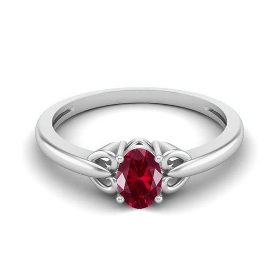 925 Sterling Silver 6X4mm Oval Ruby Glass Field Solitaire Women Valentines Day Gifts Ring