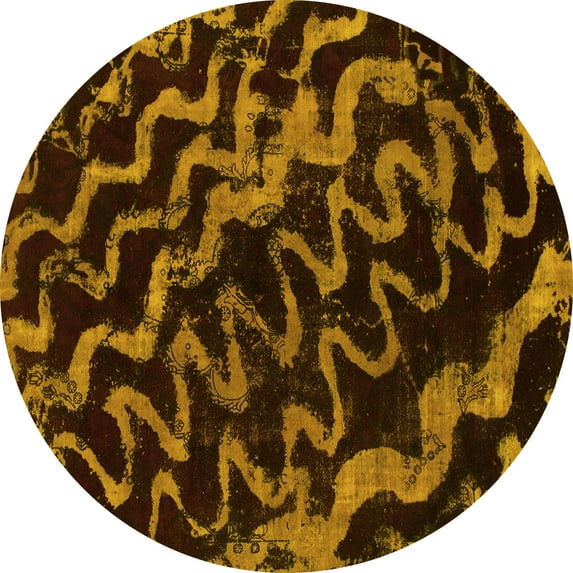 Ahgly Company Indoor Round Abstract Yellow Modern Area Rugs, 3' Round