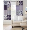 thumbnail image 2 of Spring Floral Blackout Curtains for Bedroom/Living Room, Thermal Insulated Kitchen Curtains, Dark Purple Flowers Patchwork Grid Bohemia Grommet Darkening Window Treatment Drapes 52"x72"x2, 2 of 8