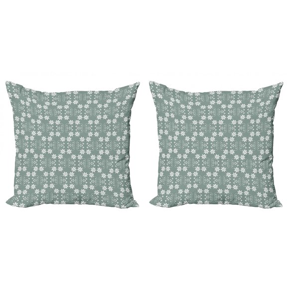 Ambesonne Garden Throw Pillow Cover 2 Pack, Baroque Style Curly Ornament, 20", Pale Sage Green White