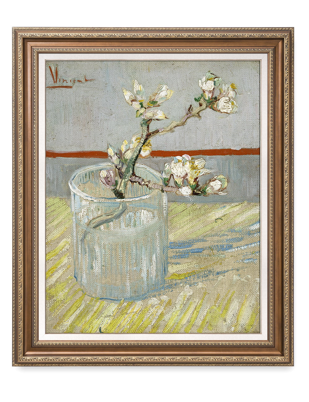 DECORARTS Sprig of Flowering Almond Blossom in a Glass, Vincent Van Gogh  Art Reproduction. Acid Free Cotton Canvas Giclee Print w/ Bronze FrameMat  for Wall Decor. Framed Size: 35x29 in