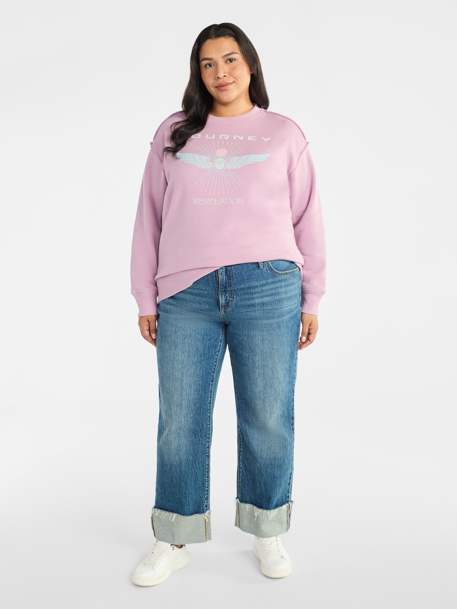 Terra & Sky Women's Plus Size Journey Revelation Graphic Sweatshirt with Long Sleeves, Sizes 0X-4X