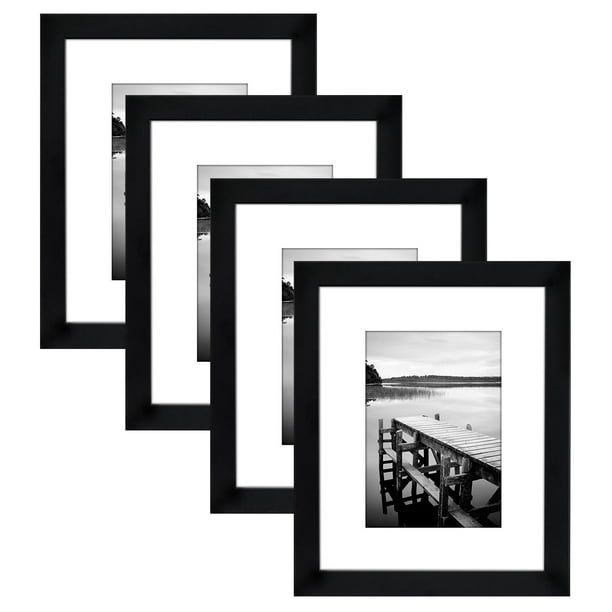 4Pack, 8x10 Black Picture Frames Display 5x7 Photos with Mats
