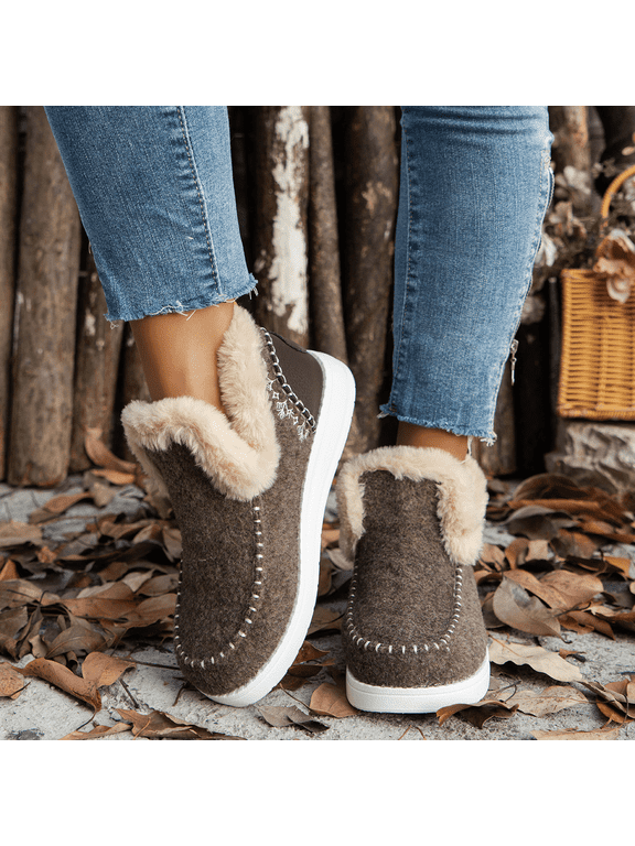 Pre-Owned Women’s Faux Fur Lined Winter Ankle Booties – Warm Micro Suede Indoor Outdoor Snow Boots with Memory Foam, Anti-Slip Cozy Short Plush Boots, Christmas Gift for Mom or Wife