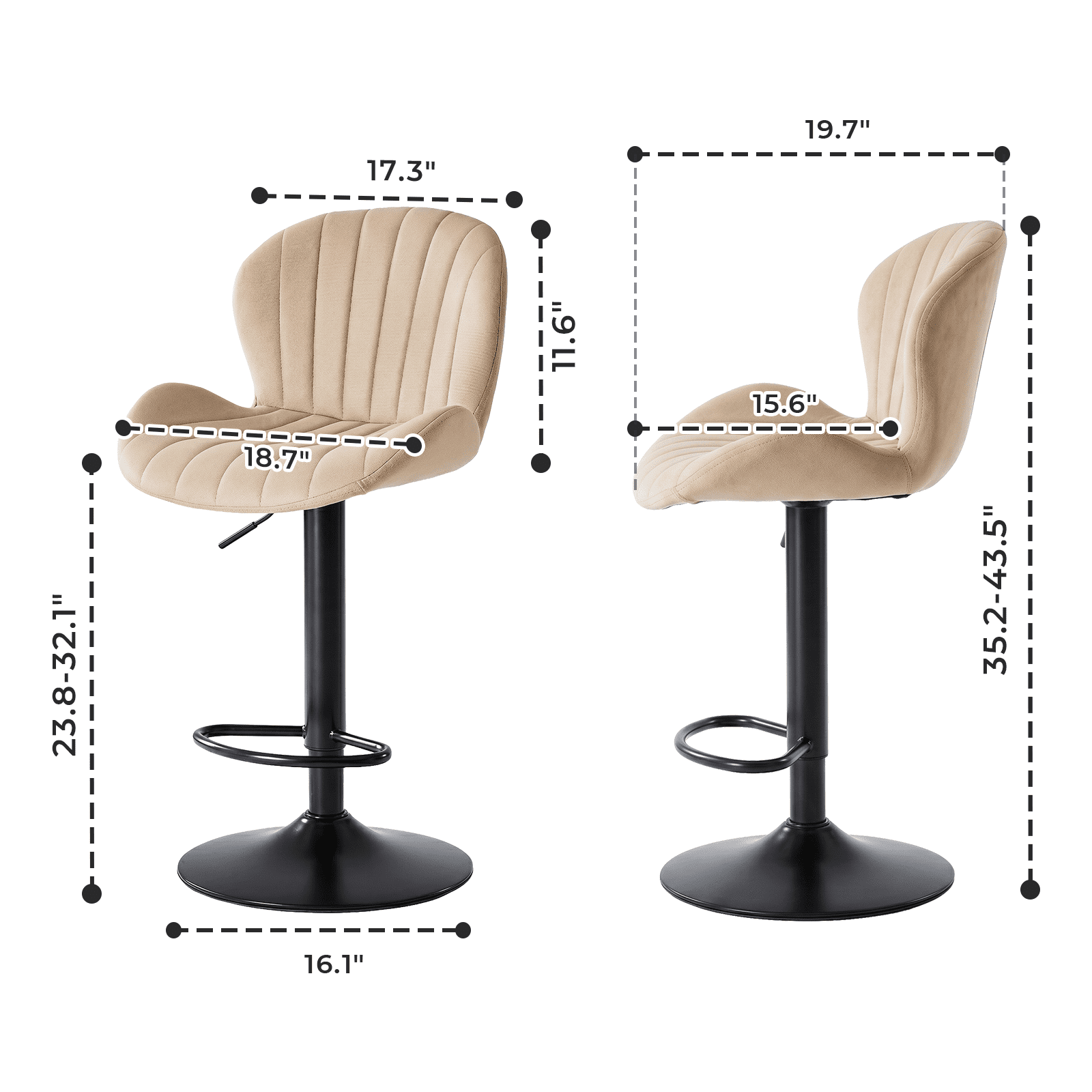 Alvantor Bar Stools Set of 2, Adjustable Swivel Barstools, Fabric Upholstered Barstools Counter Height with Backrest for Bar and Kitchen Island