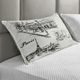 thumbnail image 2 of Eiffel Tower Quilted Pillowcover, Paris Sketch Style Café Restaurant Landmark Canal Boat Retro Romantic Print, Standard King Size Accent Pillow Cover for Bedroom, 36" x 20", White Black, by Ambesonne, 2 of 2