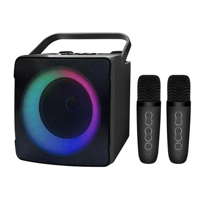 Machine à Microphone Double avec Lumière LED RGB Haut-Parleur Compatible Bluetooth Lecteur HIFI 10W avec 2 Microphones Sans Fil