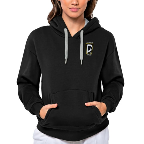 Women's Antigua Black Columbus Crew Team Logo Victory Pullover Hoodie
