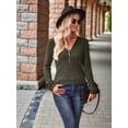thumbnail image 3 of Women Half Zip Collar Loose Pullover Ribbed Knit Casual Shirts Solid Color Long Sleeve Comfy Warm Blouses  Green M, 3 of 7