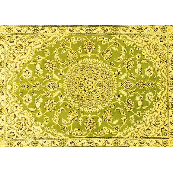 Ahgly Company Indoor Rectangle Medallion Yellow Traditional Area Rugs, 7' x 9'