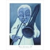 Blue Jazzman III by Patrick Daughton 18x24 Art Print Poster Jazz Blues Music Abstract Figurative Trombone Player Blue