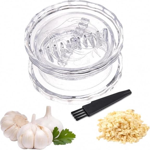 MInHoues Transparent Manual Garlic Twist Mincer, Multi-Functional Impact Resistant Food Grinder for Garlic Onion Ginger Herbs Nuts, Portable Easy Clean Kitchen Gadget Accessory