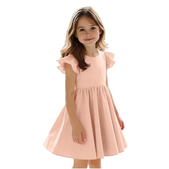 Makaor Wedding Guest Dresses for Girls Ruffle Ruched A Line Dress Cap Sleeve Formal Dresses Empire Waist Backless Birthday Party Dresses