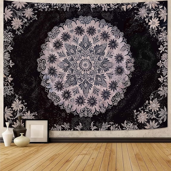 Boho Floral Mandala Tapestry Wall Hanging Grey Bohemian Flower Medallion Tapestry Aesthetic Gray Black Hippie Indian Small Tapestries for Bedroom Living Room Dorm Decor 40 x 30 Inch