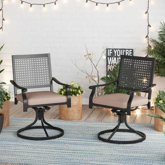 Sophia&William Metal Patio Dining Swivel Chairs Outdoor Chairs cwith Seat Cushion Set of 2, Beige