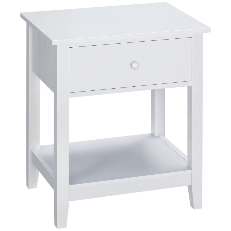 HOQBN Modern Side Table for Living Room, 2-Tier End Table with Drawer and Storage Shelf, White