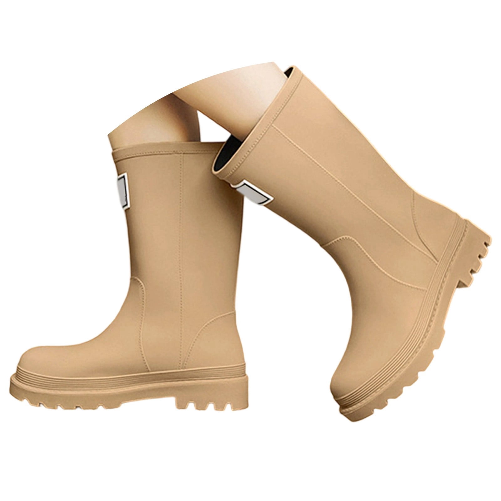 KANG Women's Mid Calf Rain Boots Slip Fashion Rubber Shoes With Thick Sole Rain Boots Collar Gardening Boots Ultra Lightweight Portable Garden Shoes