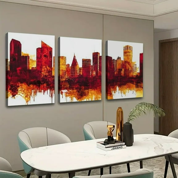 Shadudu City Skyline Canvas Wall Art 3-Piece Set Modern Decor Unframed Large Size Prints 16x24 inches 16x24x3pcs