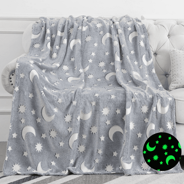 Glow in The Dark Blanket Moon and Star Throw Gifts Toys for Kids Girls Boys Bed Home Bedroom