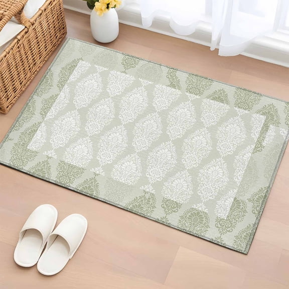 2x3 Door Mat Rug, Sage Green Non-Skid Rubber Backing Large Rectangle Rugs - Living Room Bedroom Home Office, Vintage Elegant Abstract Art Indoor Floor Mat Carpets Washable Rug