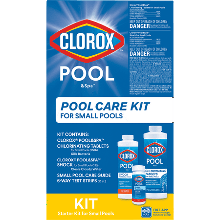 Clorox Pool&Spa Small Pool Care Kit (1 - 16 oz Shock, 1 - 1.5 lb Chlorine Tablets, 6-Way Test (Best Way To Open A Pool)