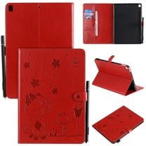 Dteck Case For Apple iPad 9th Generation 10.2-inch 2021,Magnetic Leather Cat Patterned Wallet Card Holder Smart iPad 8th/7th Gen 10.2" Case Folio Stand Protective Automatic wake/sleep Cover,Red