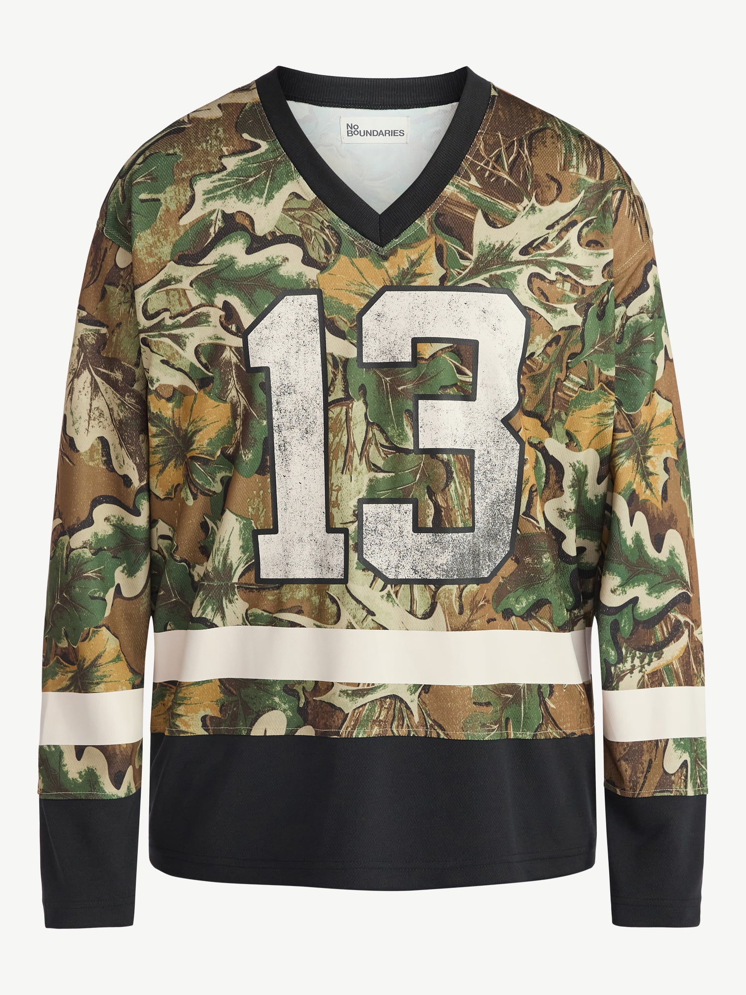 No Boundaries Hockey Jersey Style Shirt with Long Sleeves, Men's