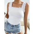 thumbnail image 6 of Cute Crop Tops for Women Tank Tops Ribbed Ruffle Strap Square Neck Womens Trendy Going Out Preppy Tops White S, 6 of 7