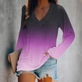 thumbnail image 2 of KIHOUT - Blusas casuales para mujer, liquidación 2024, moda clásica, color degradado, cuello en V, blusas holgadas básicas de otoño, blusas tipo túnica de manga larga, 2 of 4