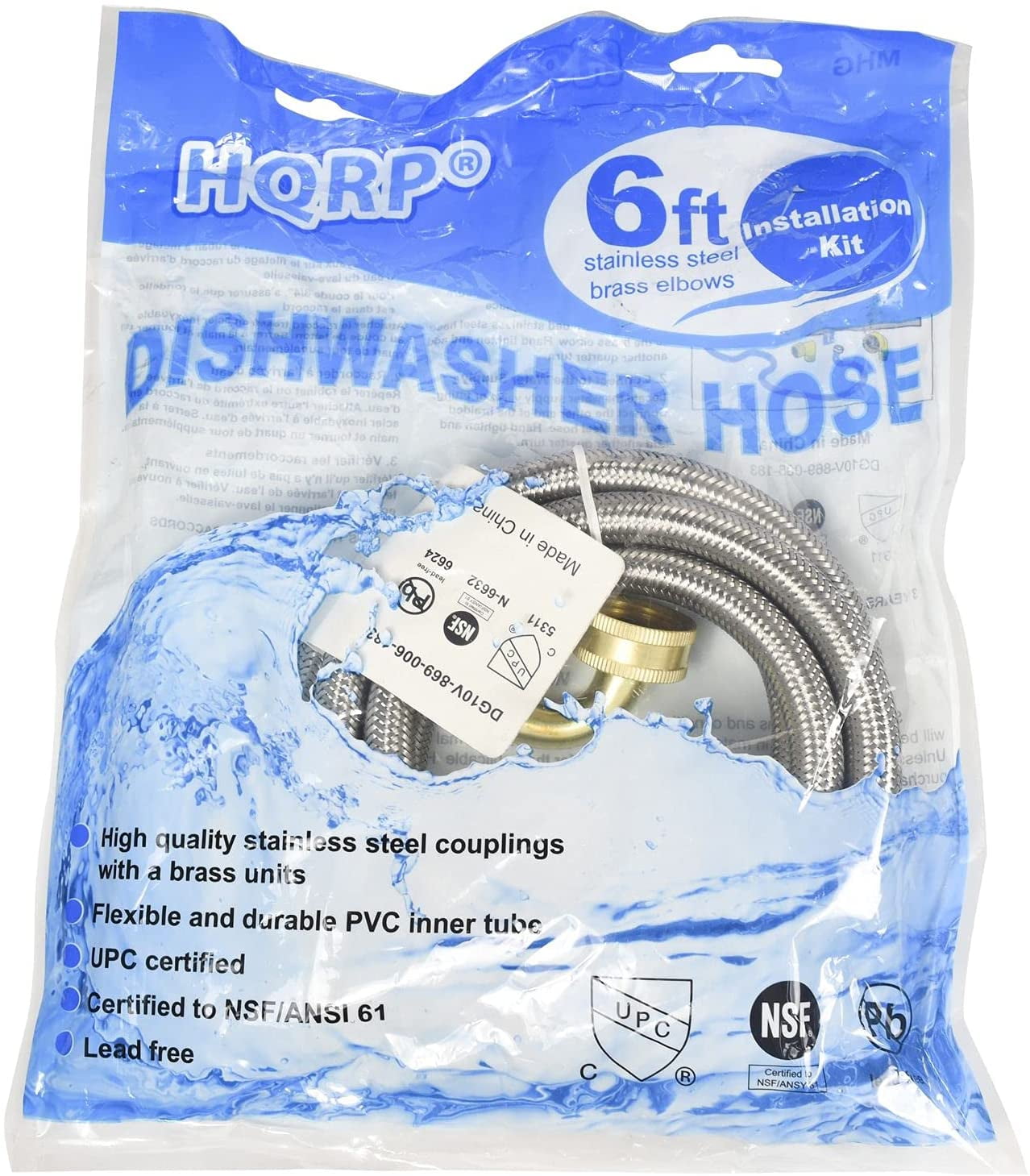 HQRP 2-Pack Universal Premium Stainless Steel Dishwasher Fill Hose with 3/8&quotx3/8" Comp Connection and 90 Degree 3/8" MIP Elbow or 3/4" Swivel Gooseneck Fitting