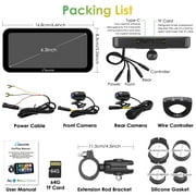 Carpuride Motorcycle CarPlay Screen, Dual 1080P Dash Cameras, IP67 Waterproof, Touch Screen (603D)