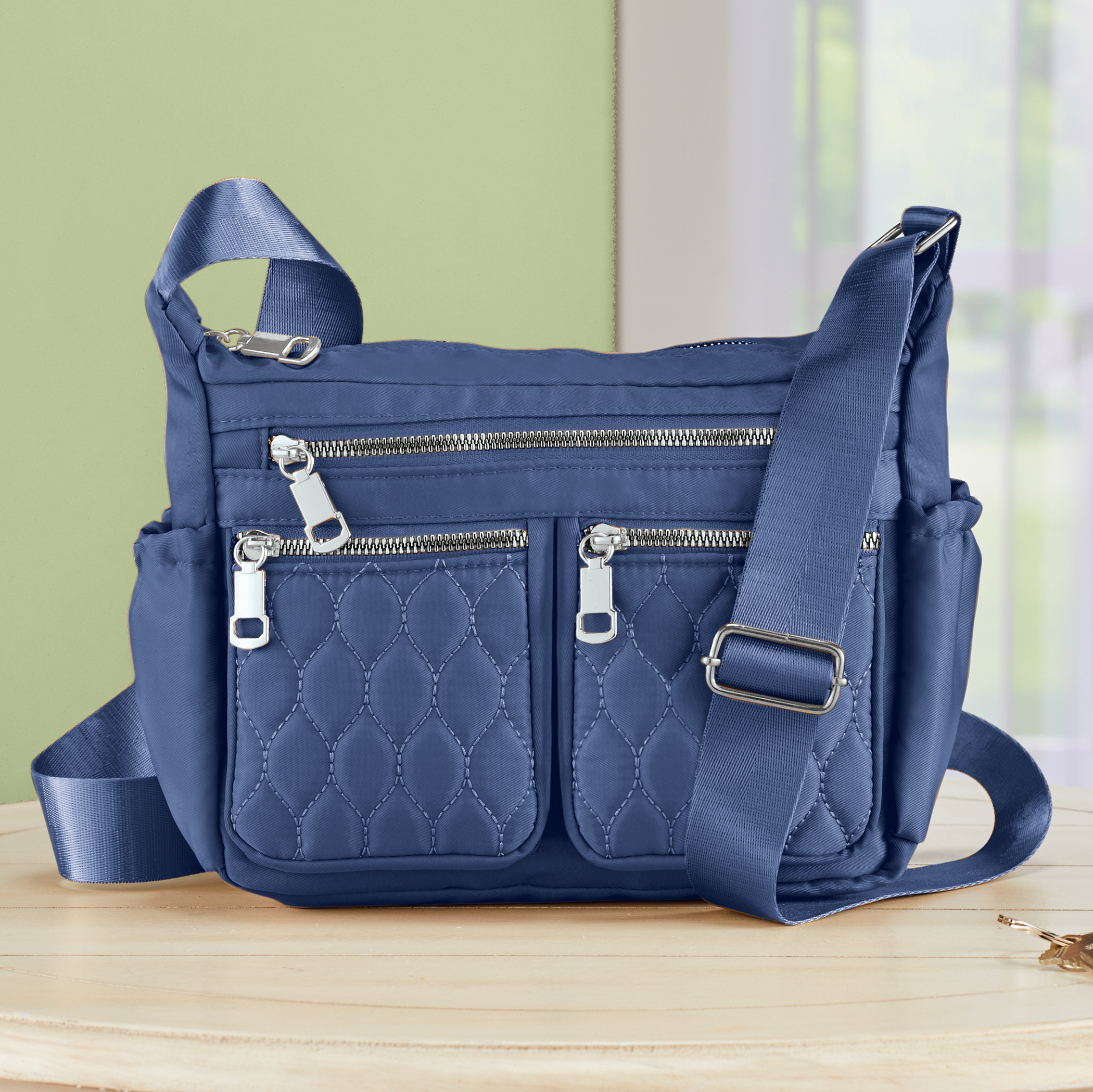 Collections Etc Nylon Cross-Body Handbag, Adjustable Strap