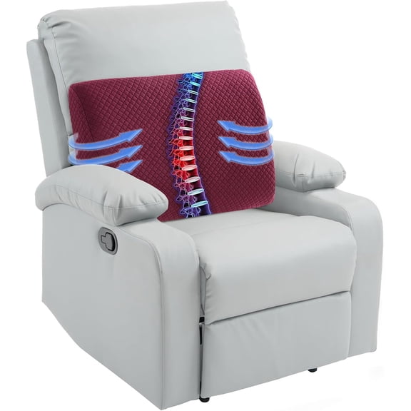 Lumbar Support Pillow for Recliner Chair, Memory Foam Back Support Cushion for Elderly,Extra Large Lumbar Support Pillow,Thick Backrest for Home Reading (Wine Red, 20“x13.5"x5")
