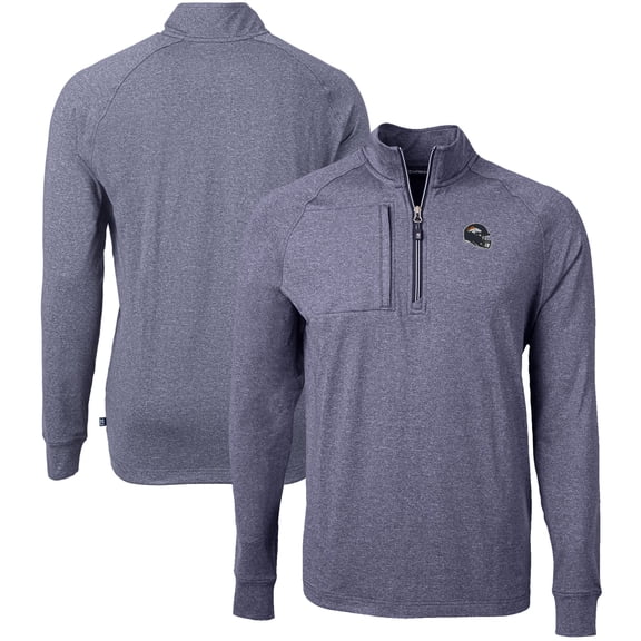 Men's Cutter & Buck Heather Navy Denver Broncos Big & Tall Adapt Eco Raglan Quarter-Zip Jacket