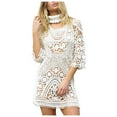 thumbnail image 1 of Plebaso Robe de Plage au Crochet pour Femme, Dos Nu, Maillot de Bain, Manches 3/4, Paréo de Bikini, Robe Courte, 1 of 7