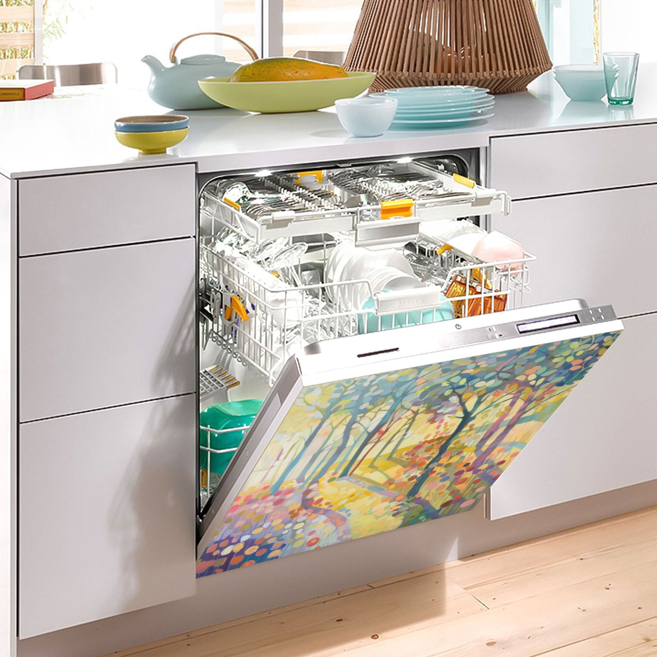 Dishwasher Magnetic Sticker 23x26 Inch Refrigerator Magnetic Sticker Washing Machine Magnetic Sticker Kitchen Panel Magnetic Sticker Home Decor Yellow Light and Trees