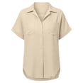 thumbnail image 7 of HongQid Women's Casual Short Sleeve Button Down Shirts Cotton Blouses V Neck Casual Tunics Solid Color Tops with Two Pockets, 7 of 7