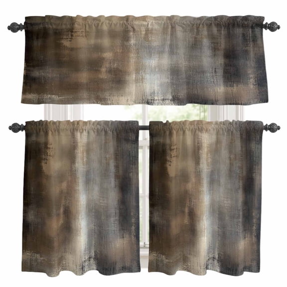 Brown Kitchen Curtains Sets for Windows 36 Inch Length, Abstract Art Modern Ombre Oil Painting Rod Pocket Window Treatments Tier Curtains and Valances Set for Bedroom/Bathroom