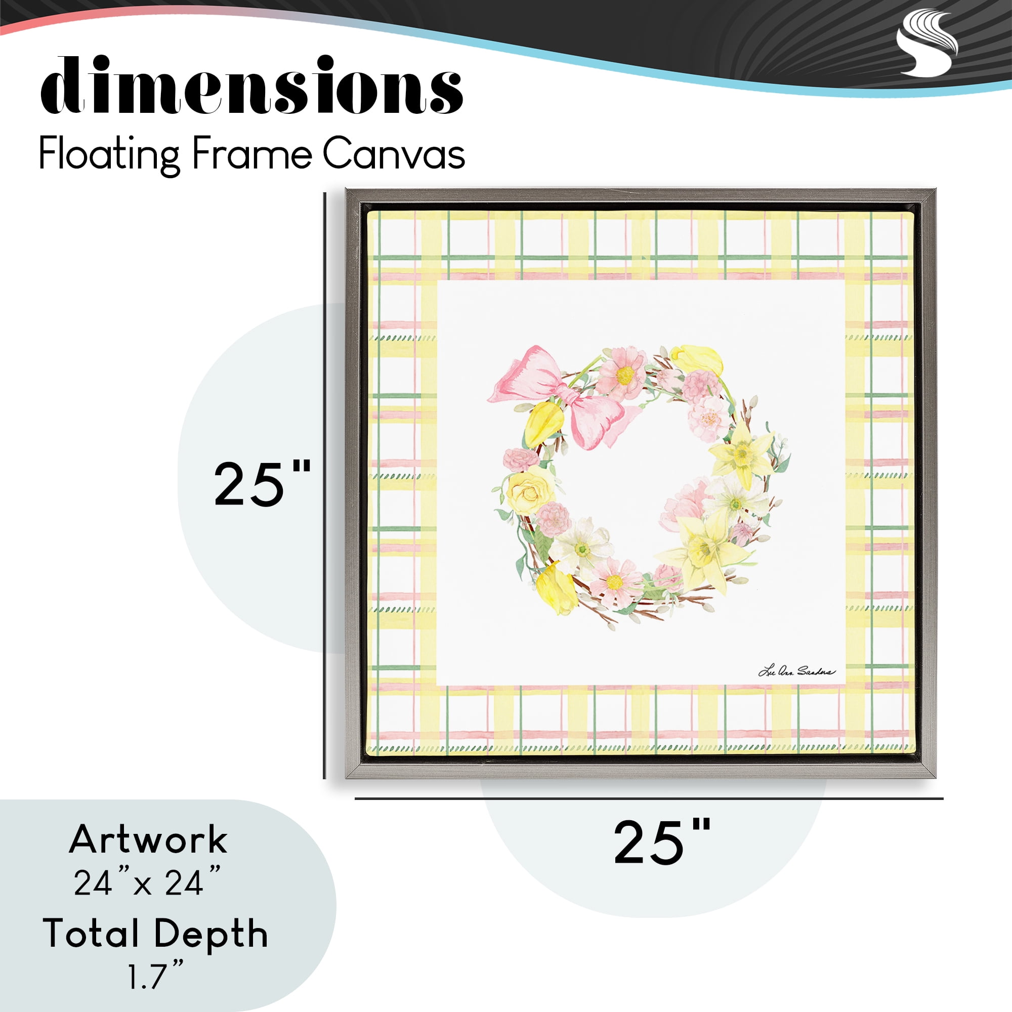 Wreath in Spring Pastels Gray Framed Floater Canvas Wall Art, design by Lee Ann Sanders