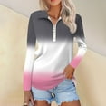 thumbnail image 2 of WTOBBY Women's Ombre Print Polo Shirt - Long Sleeve Casual V-Neck Zipper Detail Tops for Women, Spring Fall Fashion Comfort Stretch Gradient Design,Pink XL, 2 of 7